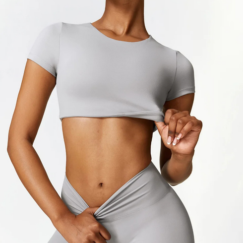 Women Short Sleeve Seamless Crop Top T-Shirt