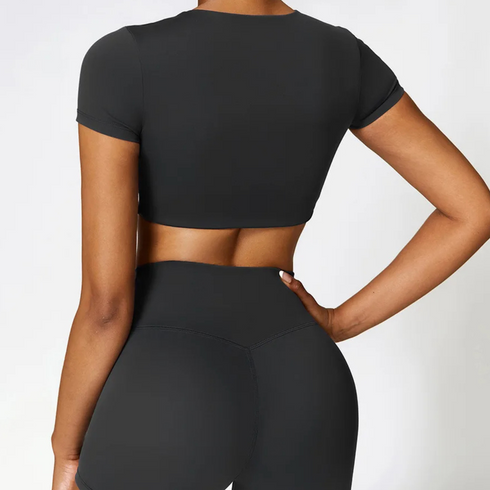 Women Short Sleeve Seamless Crop Top T-Shirt