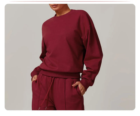 Women's 2-Piece Crewneck Top and Long Mid Rise Sports Pants Set