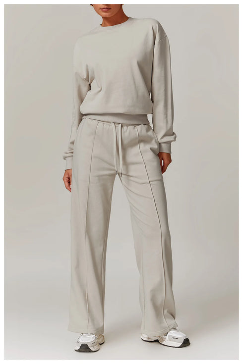 Women's 2-Piece Crewneck Top and Long Mid Rise Sports Pants Set