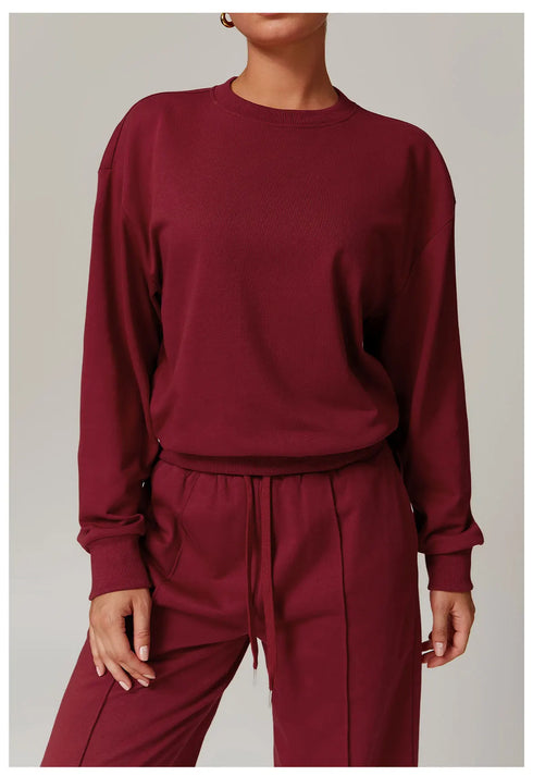 Women's 2-Piece Crewneck Top and Long Mid Rise Sports Pants Set