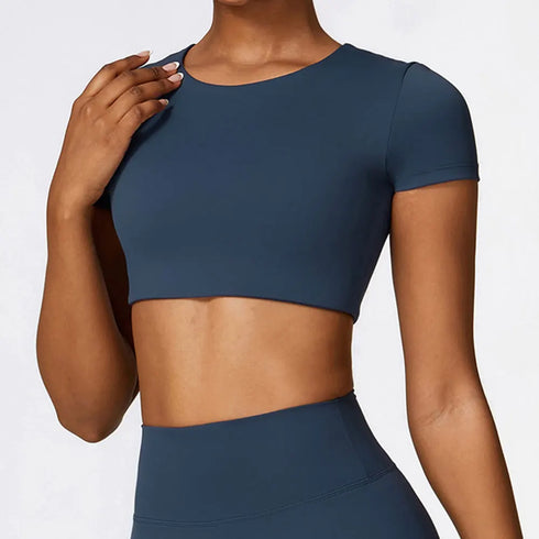 Women Short Sleeve Seamless Crop Top T-Shirt