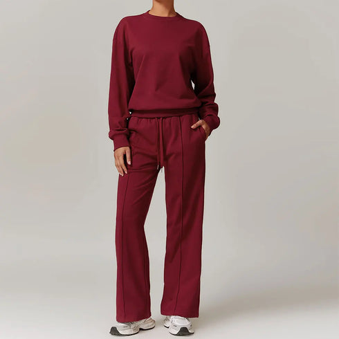 Women's 2-Piece Crewneck Top and Long Mid Rise Sports Pants Set