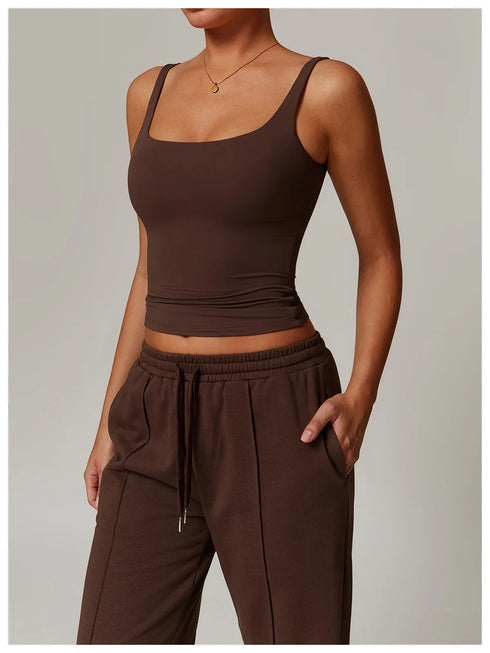 Women's 2-Piece Tank Top and Long Mid Rise Sports Pants Set