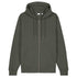 Front view flat lay of men’s olive green organic cotton brushed heavyweight zip up sweatshirt – Louvóre apparel