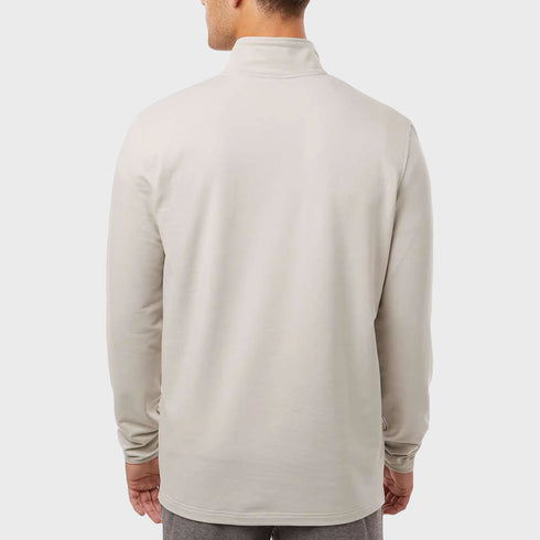 Back view of men’s oat performance quarter zip on model – Louvóre apparel