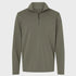 Front view flat lay of men’s olive green performance quarter zip – Louvóre apparel