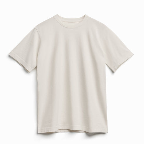 Front view flat lay of men’s off-white soft heavyweight organic cotton t-shirt – Louvóre apparel