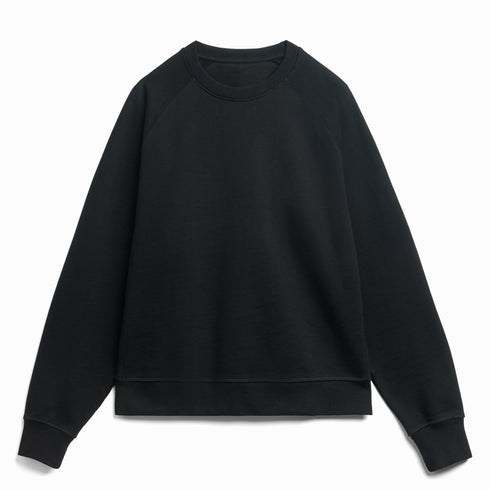 Front view flat lay of men’s black ultra heavyweight organic cotton French terry crew neck sweatshirt (500gsm) – Louvóre apparel