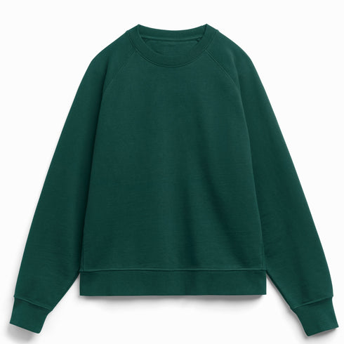 Front view flat lay of men’s dark green ultra heavyweight organic cotton French terry crew neck sweatshirt (500gsm) – Louvóre apparel