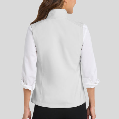 Back view of women’s cream white athletic soft vest on model – Louvóre athleisure apparel