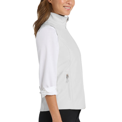 Side view of women’s cream white athletic soft vest on model – Louvóre athleisure apparel