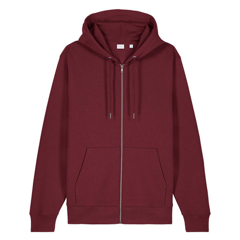 Front view flat lay of women’s burgundy organic cotton brushed heavyweight 350GSM zip up sweatshirt – Louvóre athleisure apparel