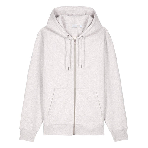 Front view flat lay of women’s cool heather gray organic cotton brushed heavyweight 350GSM zip up sweatshirt – Louvóre athleisure apparel