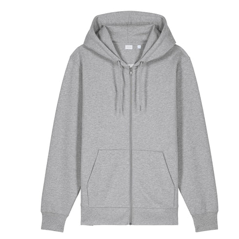 Front view flat lay of women’s heather gray organic cotton brushed heavyweight 350GSM zip up sweatshirt – Louvóre athleisure apparel