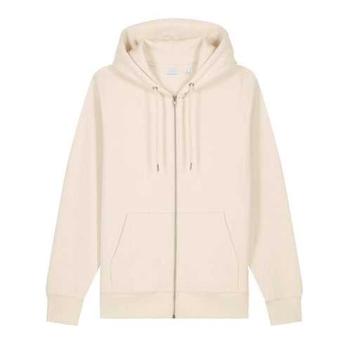 Front view flat lay of women’s natural organic cotton brushed heavyweight 350GSM zip up sweatshirt – Louvóre athleisure apparel