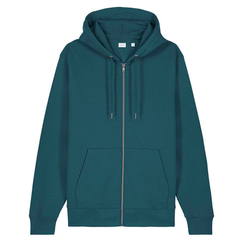 Front view flat lay of women’s teal organic cotton brushed heavyweight 350GSM zip up sweatshirt – Louvóre athleisure apparel