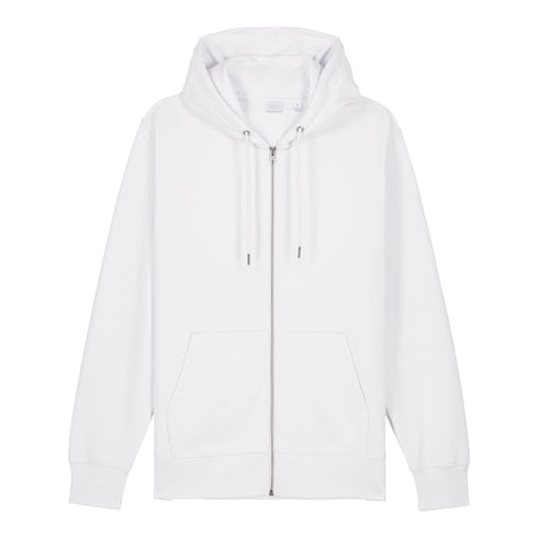 Front view flat lay of women’s white organic cotton brushed heavyweight 350GSM zip up sweatshirt – Louvóre athleisure apparel