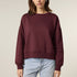Front view of women’s burgundy organic cotton crewneck sweatshirt on model – Louvóre athleisure apparel