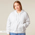 Front view of women’s white organic cotton fleece zip up hoodie on model – Louvóre athleisure apparel