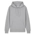 Front view of women’s heather gray organic cotton heavyweight medium fit hoodie on model – Louvóre apparel