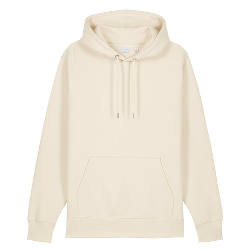 Front view of women’s natural organic cotton heavyweight medium fit hoodie on model – Louvóre apparel