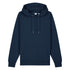 Front view of women’s navy organic cotton heavyweight medium fit hoodie on model – Louvóre apparel