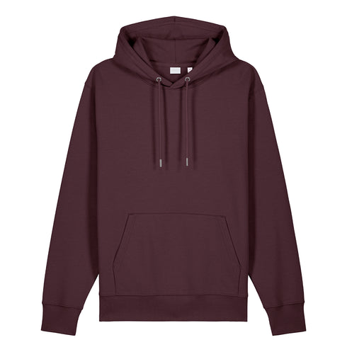 Front view of women’s red brown organic cotton heavyweight medium fit hoodie on model – Louvóre apparel