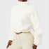 Front view of women’s oversized long sleeve fleece jacket on model – Louvóre athleisure apparel