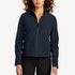 Front view of women’s navy stretch soft shell jacket on model – Louvóre apparel