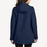 Back view of women’s navy water-repellent long jacket on model – Louvóre apparel