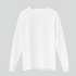 A blank white long-sleeve crewneck shirt shown flat against a solid light gray background.