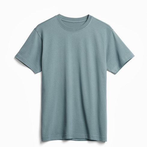 organic cotton crewneck t-shirt in a blue shade with subtle gray undertone from a front view