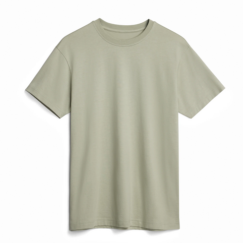 front view of an organic cotton crewneck t-shirt in a sage color