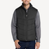 Front view of men’s gray water resistant puffer vest with chest pockets on model – Louvóre athleisure apparel