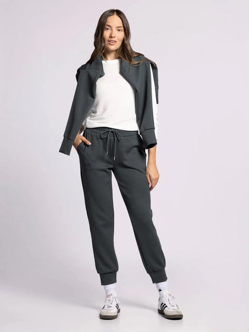 Sleek Ribbed Loungewear Jogger & Jacket Top Active Set