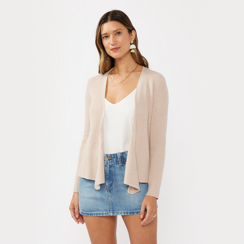 Waffle Knit Long Sleeve Wrap Cardigan