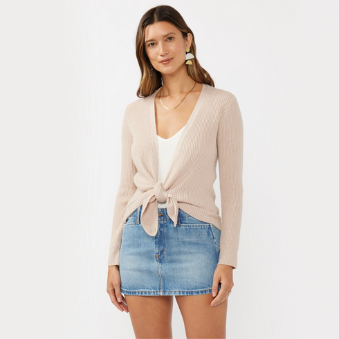 Waffle Knit Long Sleeve Wrap Cardigan