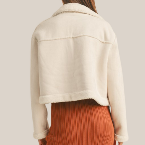 Women's Reversible Suede Sherpa Jacket - Beige Cream