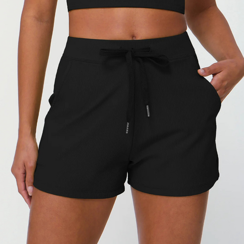 Women's Athletic Ribbed Shorts with Drawstrings