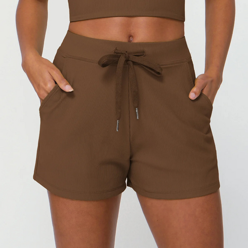 Women's Athletic Ribbed Shorts with Drawstrings