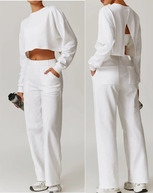 Women's Open Back Cropped Top Wide Boot Pant Set