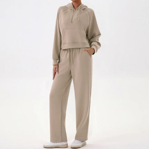 Conjunto de dos piezas de pantalón recto y sudadera con capucha para mujer