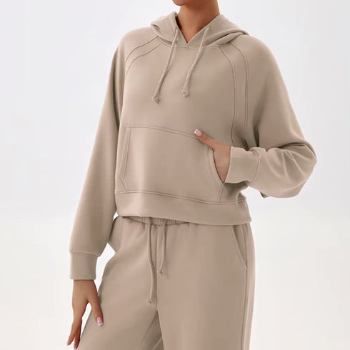 Conjunto de dos piezas de pantalón recto y sudadera con capucha para mujer