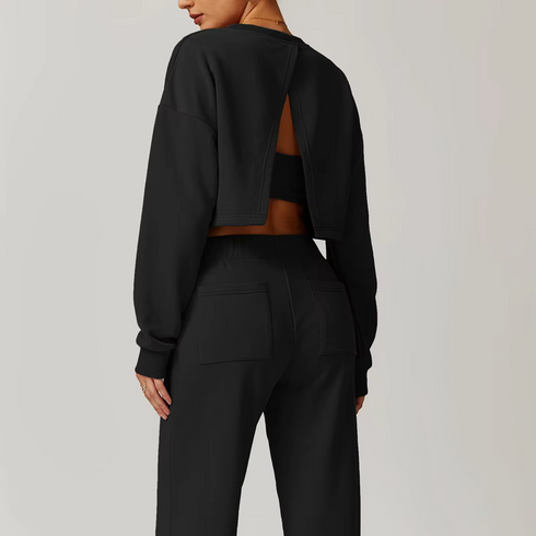 Women's Open Back Cropped Top Wide Boot Pant Set