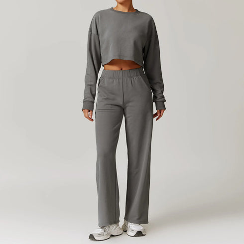 Women's Open Back Cropped Top Wide Boot Pant Set