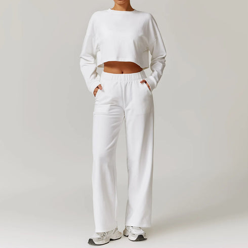 Women's Open Back Cropped Top Wide Boot Pant Set