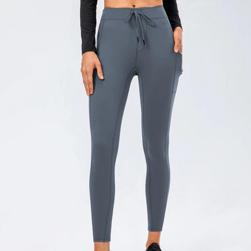 Women's High Waist Yoga Pants with Draw Strings and Pockets