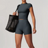 Women's Athletic Crewneck Crop Top With Biker Shorts Set
