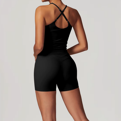 Women's Athletic Cropped Tank Top With Biker Shorts Set